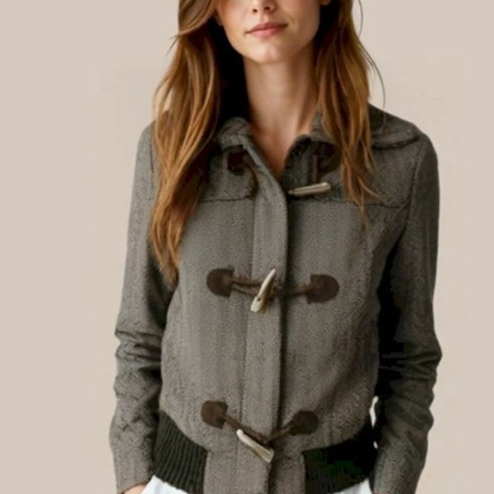 American Eagle AEO Bomber Jacket/Coat Zip & Toggle Herringbone Wool Blend Filled
